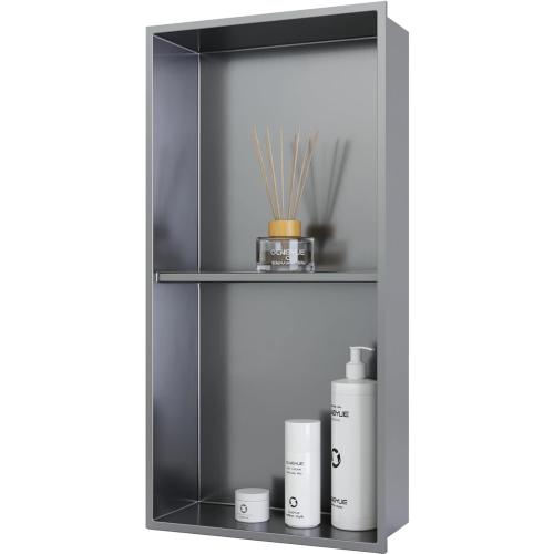 12x24 Bathroom Shower Niche Shelf: Double Layer Stainless Steel No Tile Needed - Recessed Wall Niches Box for House Decoration - Brushed Nickel