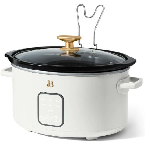 Beautiful 4-Quart Slow Cooker with Touch-Activated Display, Programmable Digital Controls, Removable Non-Stick Pot, Keep Warm Function, by Drew Barrymore (White Icing)