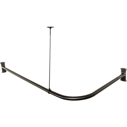 L Shaped Shower Curtain Rod, Bathroom Bathtub Corner Shower Curtain Rod with Ceiling Support (MATT BLACK)