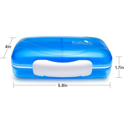 Travel Pill Organizer Large Portable Medication Organizer, Fullicon Oversize 8 Compartment Pill Box, Vitamin Travel Case Pill Holder - Airtight & Moistureproof (Blue)