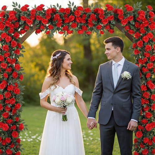 Suncalla 8 Pack 6.56ft Artificial Rose Flower Garland Silk Flocked Red Rose Garland Faux Eucalyptus Peony Flower Vine for Wedding Party Table Centerpiece Arch Background Decor(Eucalyptus)