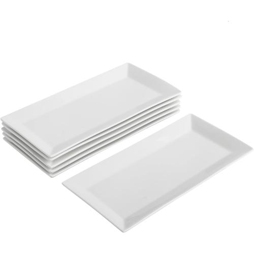 Rectangular Serving Platter Set, 12 Inch Large Serving Plates, Stackable Serving Tray for Wedding, Ceramic White Serving Platters for Entertaining, Dishwasher & Oven Safe, Gift for Housewarming (4PCS)