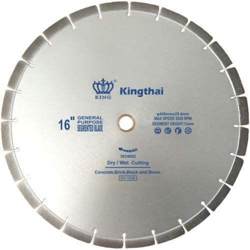 Kingthai 16 Inch Cutting Concrete Wet Dry Segmented Diamond Saw Blade for Masonry with 1 Inch Arbor