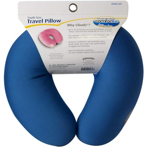 Cloudz Kids Dual Comfort Microbead Airplane Travel Neck Pillow. Super Soft Cozy Plush on One Side, Cool Relaxing Spandex on The Other! Keep Your Kids Comfy and Supported at Home or On The Go! - Blue