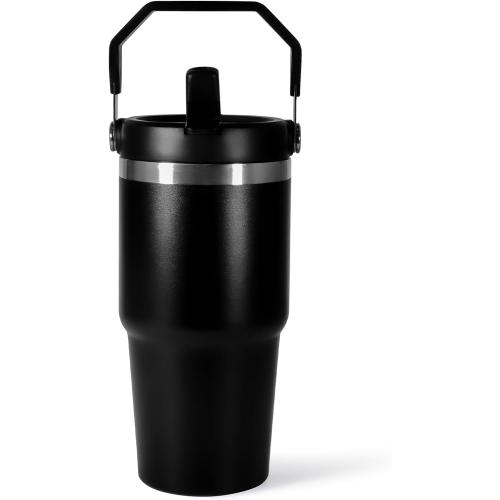 20 oz Tumbler with Handle, Insulated Tumbler with Lid and Flip Straw Leak Proof Double Wall Stainless Steel Vacuum Travel Coffee Mug Insulated Water Bottle Thermal Cup, Cupholder Friendly, Black