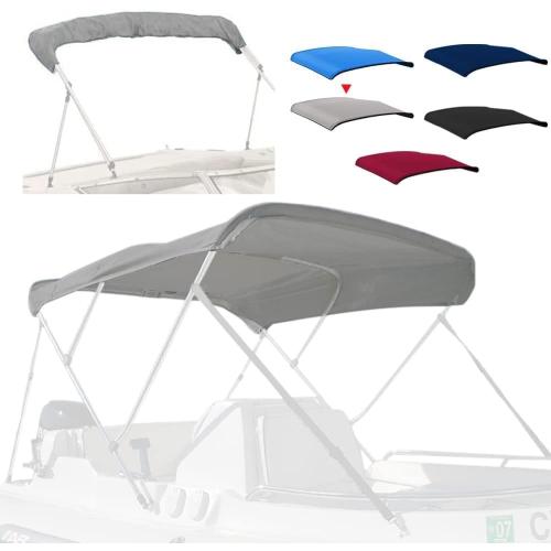 3 Bow Bimini Top Replacement Cover,  Polyester Waterproof Sun Shade Boat Canopy, Easy Install Zipper Sleeves Boat Awning/Without Frame,Gray 6
