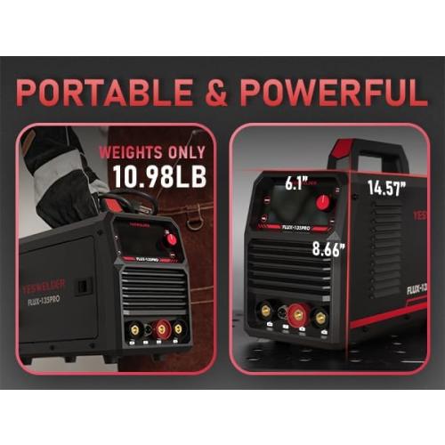 YESWELDER 135A MIG Welder, 110V Flux Core Gasless MIG/Lift TIG/Stick 3-in-1 Synergic Control LED Display Welding Machine, Bonus Flux Core Wire