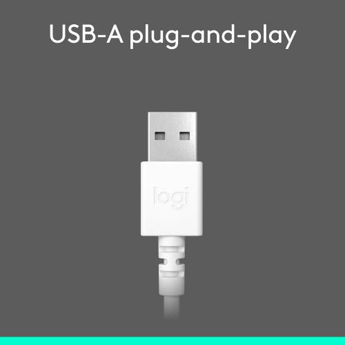 Logitech H390 Wired Headset for PC/Laptop, Stereo Headphones with Noise Cancelling Microphone, USB-A, In-Line Controls, Works with Chromebook - Off White