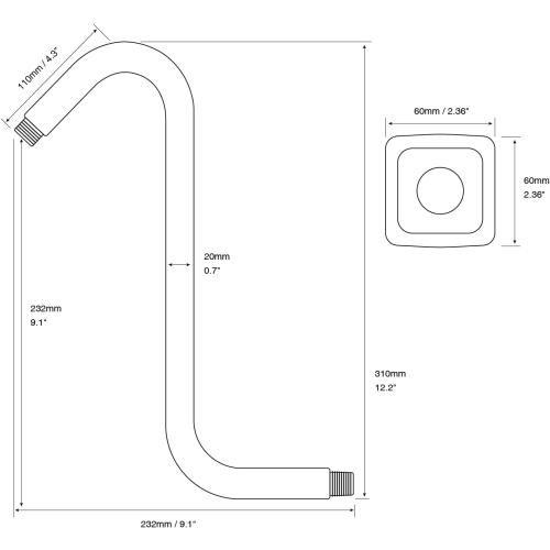 Angled Shower Arm with Flange S Shaped Rainfall Shower Head Riser Pipe, 12 Inch Stainless Steel Gooseneck Extender Arm with 9 Inch High Rise, Wall Mounted,Oil Rubbed Bronze