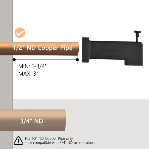 Slip On Diverter Tub Spout, Sleek Square Design for Bathroom, Fits 1/2 Copper Pipe (5/8 OD), Child-Safe Rounded Edges, Easy Installation, Matte Black