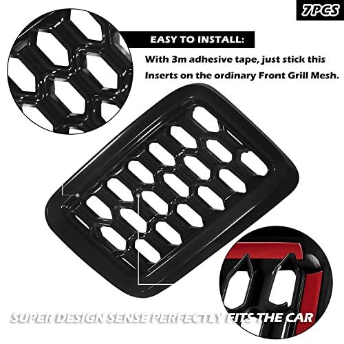 Grill Inserts Rings Covers For Jeep Grand Cherokee 2017 2018 2019 2020 2021 Honeycomb Grill Mesh Exterior Accessories Cover Overlay Kit,Not Fit SRT, Trackhawk, or 2021 Grand Cherokee L Models(Black)
