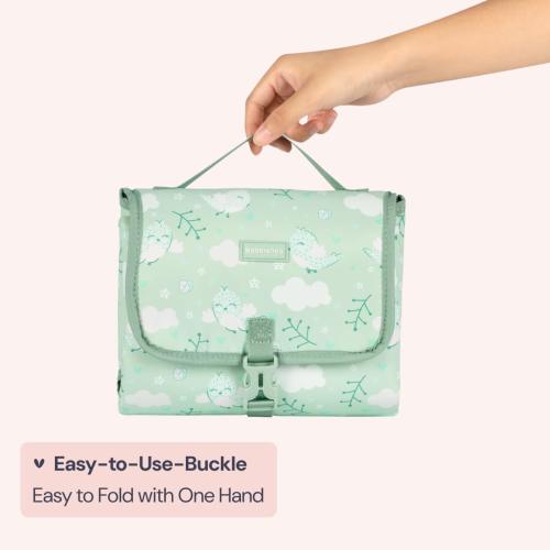 BabbleRoo Baby Changing Pad - Comfortable Portable Changing Pad, Compact, Fits in Any Diaper Bag - Lightweight and Soft with Cute Designs, Convenient Pockets, Extra Head Support – Sage Green Birdy