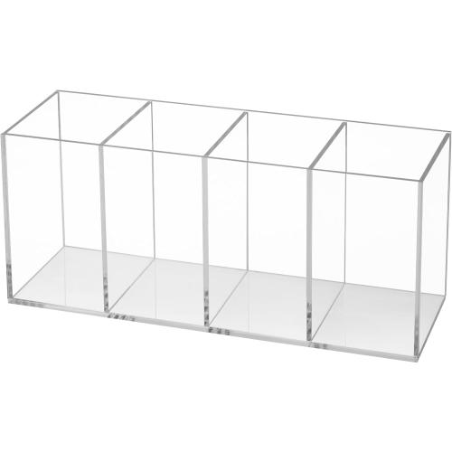Acrylic Pen Holder 4 Compartments, Clear Pen Holder for Desk, Acrylic Pencil Organizer for Office Home School, 8.9x 3x 3.9 inch