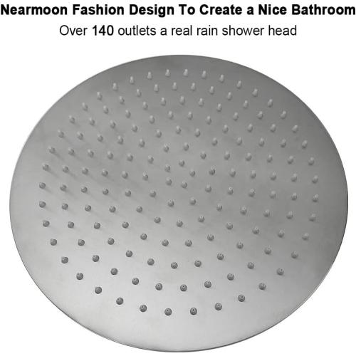 NearMoon Round Rain Shower Head With Shower Arm, Large Stainless Steel Rainfall Shower-Waterfall Full Body Coverage (12 Inch, Brushed Nickel)