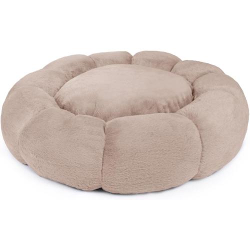 Sherry Kline Pets “Daisy Round” Donut Shape Calming Bed for Dogs and Cats, from Soft Faux Fur, Available in 4 Sizes, Machine Washable