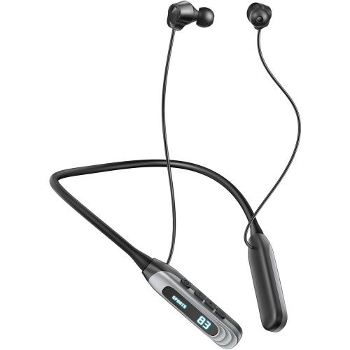 MZYML Neckband Bluetooth Headphones 5.4, IPX5 Waterproof Sports Earbuds with Mic, 80H Playtime 1000H Standby, LED Power Display, Magnetic in-Ear Headset for Running Workout Gym (Black)