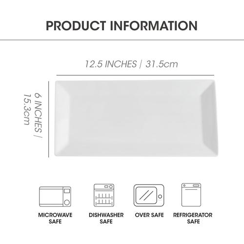 Rectangular Serving Platter Set, 12 Inch Large Serving Plates, Stackable Serving Tray for Wedding, Ceramic White Serving Platters for Entertaining, Dishwasher & Oven Safe, Gift for Housewarming (4PCS)