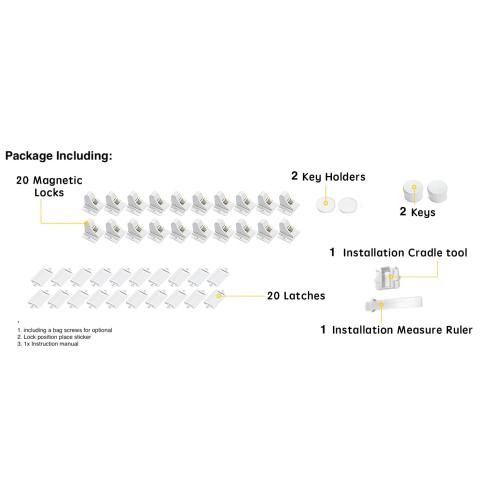 20 Pack Magnetic Cabinet Locks Baby Proofing - Vmaisi Children Proof Cupboard Drawers Latches - Adhesive Easy Installation