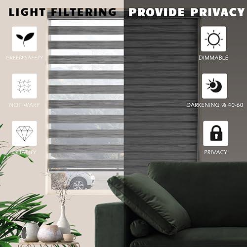Zebra Blinds Window Blind Zebra Shade Blinds for Windows Roller Sheer Shades Privacy Light Filtering Shades for Home Kitchen Bathroom (Width 62'' X Height 72'' Grey)