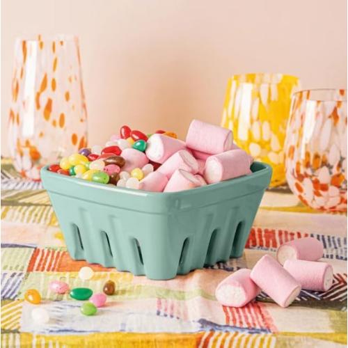 Over&Back 3-Piece Multipurpose Berry Baskets (Green) - Stackable Stoneware Fruit Bowls with Integrated Colander Strainer Holes - Farmhouse Kitchen Decor, Reusable Produce Saver