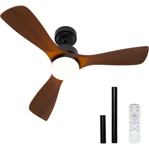 42 Inch Ceiling Fans with Lights and Remote Control, Walnut Ceiling Fan with Light for Bedroom, Living Room, Covered Outdoor, 6 Speeds Reversible Noiseless DC Motor, 3CCT, Dimmable LED Light