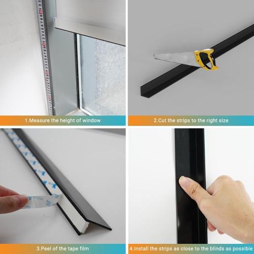 Light Blockers Blackout Side Tracks, PVC Blackout Side Strips for Window Shades and Blinds, Light Blocking Strips for Bedroom 4 Pcs(Black, 58)