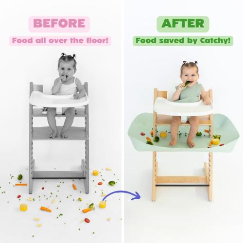 CATCHY -Food Catcher-Compatible with Stokke Tripp Trapp High Chair  11 Other High Chairs-Highchair Sold Separately-Baby & Toddler Food & Mess Catcher-Premium Linen Inspired -Under High Chair Accessory