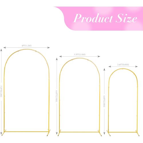Wedding Arch Backdrop Stand 7.2FT, 6.6FT,6FT Set of 3 Gold Metal Arch Backdrop Stand for Wedding Birthday Party Baby Shower Graduation Floral Balloon Ceremony Decoration(Gold, 7.2FT, 6.6FT, 6FT)