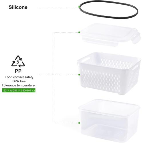 Fruit Storage Containers for Fridge with Removable Colander 4 PCS | Airtight Food Storage Container Dishwasher Safe Produce Saver for Refrigerator Keep Berry Fruit Fresh Longer Small Clear