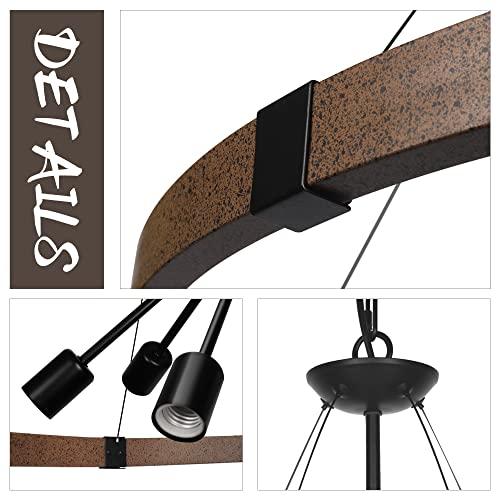 Klgxnrd 31.5'' Farmhouse Chandeliers for Dining Room, Rustic Wagon Wheel Chandelier for Entryway, Sputnik Light Fixture for Breakfast Area Stairwell Bedroom Foyer, Vintage Rust and Black Finishe