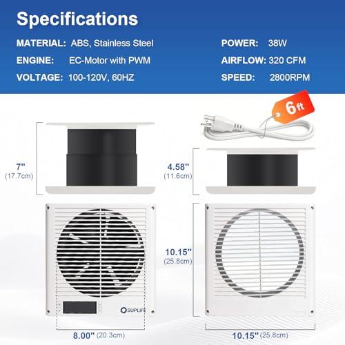 8 Room to Room Fan with Remote, Reversible Through Wall Fan for Quietly Circulating Air, 320 CFM Through the Wall Fan with Temperature Control, Durable Build Quality, In Wall Fan for Closet, Laundry
