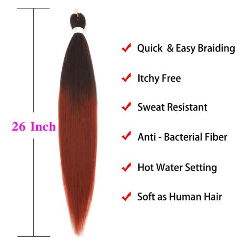 Ombre Braiding Hair Pre Stretched Ombre Ginger Easy Braids Yaki Texture Professional Synthetic Braiding Hair 26 Inches Braids Hot Water Setting for Box Crochet Hair Extensions(3pcs, #1b/350)