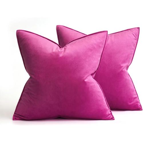 MIULEE Hot Pink Velvet Throw Pillow Covers 16x16 Soft Decorative Solid Square Cushion Cases Pack of 2 Modern Luxury Home Decor for Couch, Sofa, Bedroom