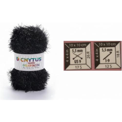 Sparkle Eyelash Dazzle Fun Fur Yarn for Knitting & Crochet | Super Soft Chunky Fuzzy Fiber for Doll Hair, Scarves & Crafts |100 gr. / 3.53 oz. - 160 Mt. / 175 Yards (1Skein, Black)