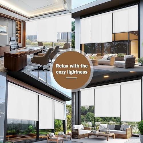 AOSKY Light Filtering Roller Shades Cordless Blinds for Windows, Free-Stop Shades with Valance, 99% Blackout, Thermal Insulated Fabric, UV Protection, Natural Woven Blinds（20 W x 72 H, White）