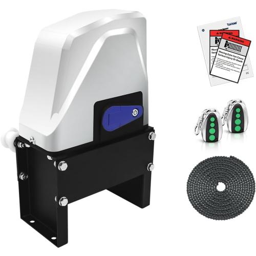 TOPENS CK1100 Automatic Sliding Gate Opener Chain Drive Electric Gate Motor for Heavy Driveway Slide Gate Up to 2800 Pounds, Security Gate Operator AC Powered with 20ft Roller Chain and Remote Control