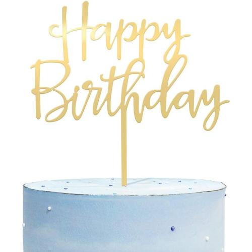 Mirrored Gold Acrylic Happy Birthday Cake Topper