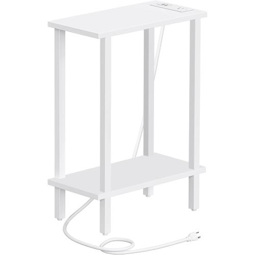 TUTOTAK Small End Table with Charging Station, Narrow Side Table with USB Ports and Outlets, Skinny Sofa Table, Slim Nightstand, Living Room, Bed Room, White TB01BW060