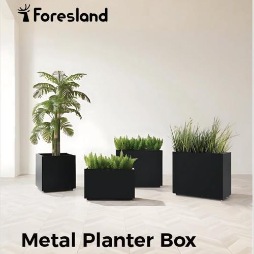 Tall & Long Metal Planter with Middle Shelf, 36W x 11D x 30H Large Rectangular Outdoor Planter Box, Span Divider for Garden, Patio, Yard | Easy 5-Min Assembly, Drainage Holes, Adjustable Feet, Black