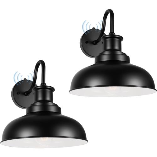 Dusk to Dawn Outdoor Barn Lights, Outdoor Wall Sconces Farmhouse Exterior Wall Mount Light, Vintage Outside Lighting Fixtures, Industrial Black Lanterns for Porch Garage Patio, 2 Pack