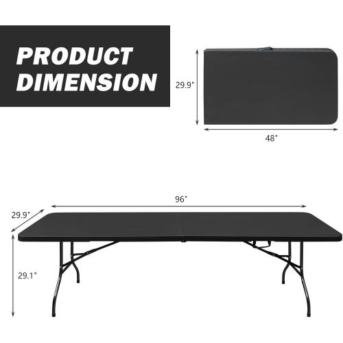 Portable Plastic Folding Table 4ft/6ft/8ft Heavy Duty White Black Picnic Dining Table Fold-in-Half for Camp Party Kitchen Indoor Outdoor