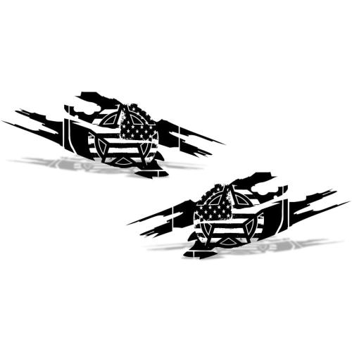 Factory Crafts Army Star Torn Side Graphics Kit Vinyl Decal Wrap Compatible with Jeep Wrangler 4 Door 2007-2016 - Matte Black