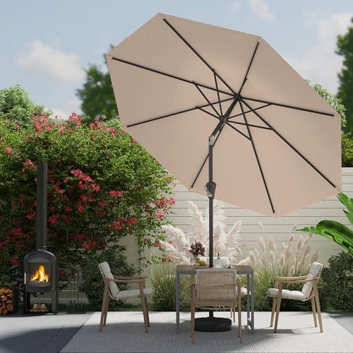 9 FT Patio Umbrella for Outdoor, Outdoor Umbrella with Push Button Tilt and Crank, Outdoor Patio Umbrellas with 8 Sturdy Ribs for Market, Garden, Deck, Backyard, Pool (Beige)