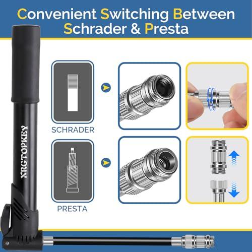 Mini Bike Pump 100 PSI with Flexible Hose, Fits Presta & Schrader Valves