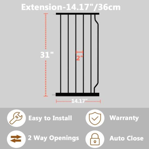 Fairy Baby Safety Gate 14.17 inch Extension for Extra Wide Baby Gate Dog gate Pressure Mounted Walk Through Pet Gate Black