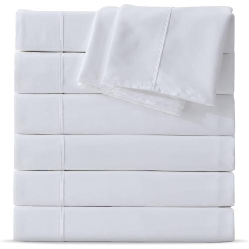 Maple&Stone Twin Flat Sheet 6 Pack,Premium Soft & Breathable,Brushed Microfiber Fabric,Anti-Shrinkage & Non-Fading,Bulk Flat Sheets Only Twin Size (White)