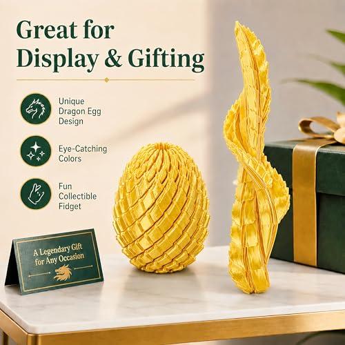 3D Printed Fidget Toy, Twisty Dragon Eggs, Spiral Slippery Egg Fidget Toy, Stress Relief Sensory Desk Toy for Adults and ADHD, Rotating Focus Anxiety Relief Pocket Toy (Gold)