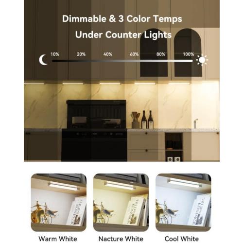 Under Cabinet Lighting 12 Inches Rechargeable Motion Sensor Light Indoor, 3 Color Dimmable Closet Light Battery Operated, USB Stick on LED Magnetic Under Counter Lights for Kitchen Stair, 3Packs