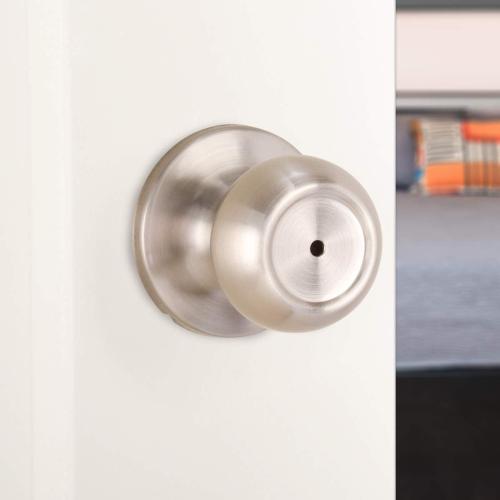 Size , 1-3/8” to 1-3/4”, Satin Nickel Amazon Basics Bedroom/Bathroom Door Knob With Lock, Coastal, 1-3/8” to 1-3/4”, Satin Nickel