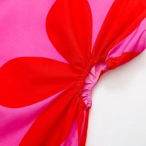 Women's Spring Summer Casual Ankle Length Printed Dress with Zipper Square Collar European American (Size M)